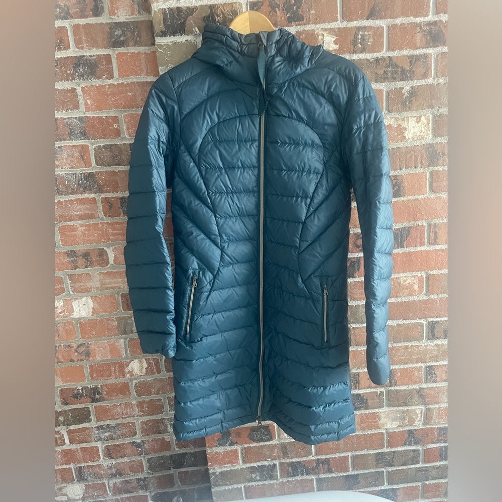 Lululemon Quilted Long Puffer (down) Coat in Dark Teal